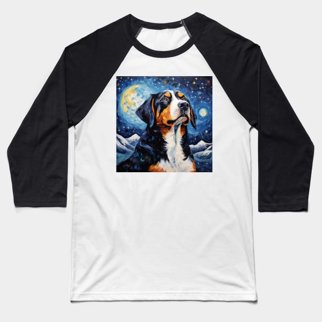Greater Swiss Mountain Dog Starry Night Baseball T-Shirt by NatashaCuteShop